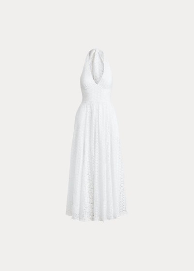 Vestidos Polo Ralph Lauren Mujer Blancos - Eyelet Cotton Halter - WXHMR5618